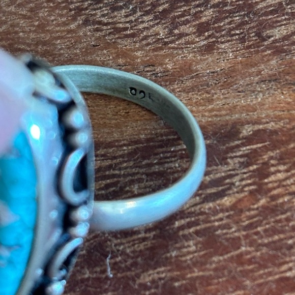 Vintage 925 Sterling Silver Large Spiderweb Morenci Turquoise Navajo Ring Size 7 - Picture 9 of 9